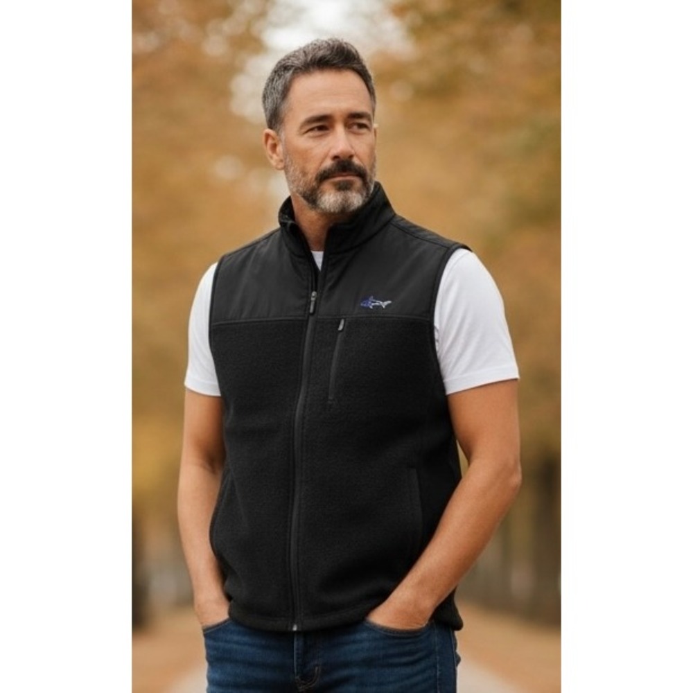 Attack Life Greg Norman Black Fleece Vest Full Zip Shark Logo Men's Size L